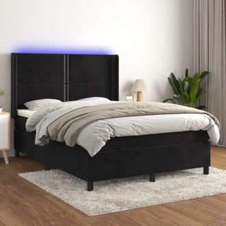 vidaXL Cama Box Spring Colch&oacute;n Y Led Terciopelo Negro 140x200 Cm Vidaxl