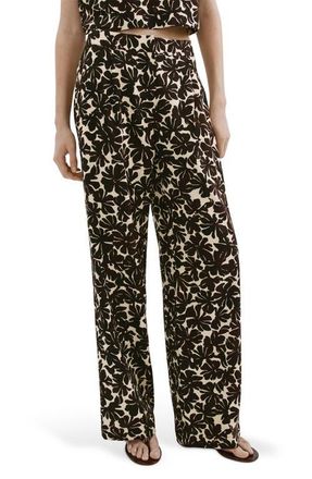 Mango Floral Straight Leg Pants in Ecru at Nordstrom, Size 10