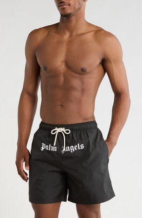 Palm Angels Logo Swim Shorts in Black White at Nordstrom Rack, Size Medium