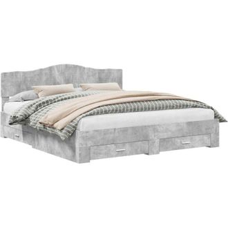 vidaXL Estructura De Cama Con Cabecera Gris Concreto 200 X 200 Cm Vidaxl