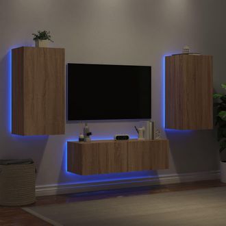 vidaXL Vidaxl - Muebles De Tv De Pared Con Luces Led 3 Piezas Roble Sonoma