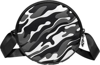 Generic Circle Crossbody Bag for Women, Camouflage Small Sling Bag Daypack with Zipper Adjustable Shoulder Straps Casual Ladies Girls Round Purse