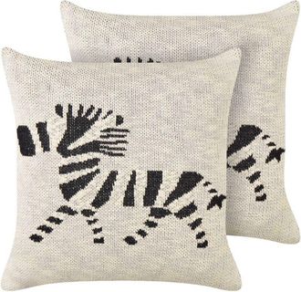 Beliani Beliani - Conjunto De 2 Cojines Decorativos Para Habitaci&oacute;n Infantil Motivo Cebras Funda Algod&oacute;n Beige Jabori
