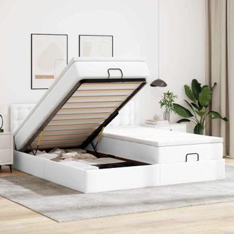 vidaXL Estructura De Cama Otomana Con Colchones Cuero Sint&eacute;tico Blanco