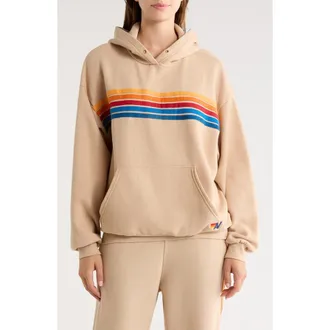 Aviator Nation 5 Stripe Hoodie in Sand at Nordstrom, Size Xx-Large