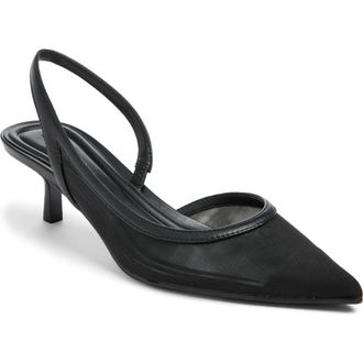 Open Edit Corina Half dOrsay Kitten Heel Slingback Pump in Black Mesh at Nordstrom, Size 8.5