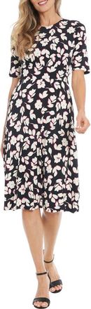 London Times Short Sleeve Midi Dress in Black/Ivory at Nordstrom Rack, Size 12