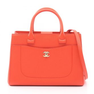 Chanel Red Color Grained Calfskin Handbag Tote Bag (Pre-Owned)