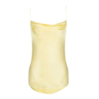 Balmain Sleeveless Tops, female, Yellow, Size: XS Silk Satin Top with Thin Straps