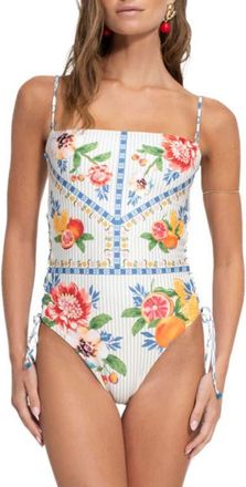 Agua Bendita Posh Basket Lace-Up Side One-Piece Swimsuit in Multicolor at Nordstrom, Size X-Large