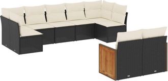 vidaXL Set De Sof&aacute;s De Jard&iacute;n 8 Piezas Y Cojines Rat&aacute;n Sint&eacute;tico Negro Vidaxl