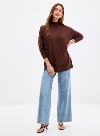 Contemporaine Womens Mock neck solid Tunic Top sweater
