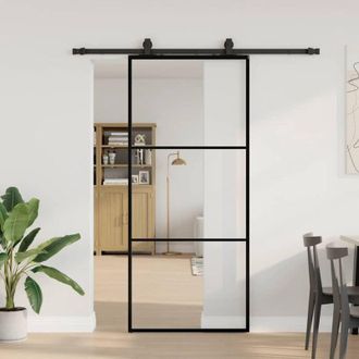 vidaXL Vidaxl - Puerta Corredera Con Set Herrajes Negro 90x205 Cm Vidrio Esg