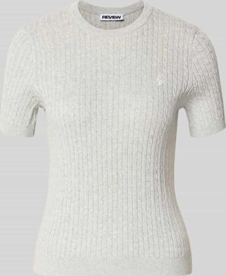 Review Kurzarmpullover mit Zopfmuster und Rundhalsausschnitt in Hellgrau Melange, Gr&ouml;&szlig;e XL
