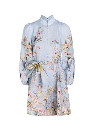 Zimmermann Rebellion Floral Linen Mini Dress - Blue - 00 (UK 6 / XS)