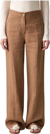 Vicolo Wijde broek - Dames - Wijde Broeken - Bruin - L - Linnen - Broeken