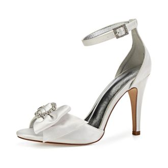 Generic Wedding Shoes Womens Stiletto Sandals Bridal Open Toe Sexy High Heels for Party Wedding Dress Daily Wear Shoes 10.5Cm,Ivory,6 UK