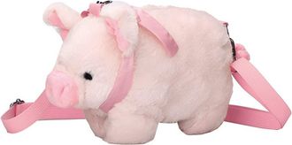 Generic Women Handbag Cute Pig Soft Plush Hand Crossbody Bag Animal Lovely Ribbons Zipper Satchel Pouch for Student