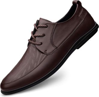 Generic Dress Oxford Shoes for Men Lace Up Round Apron Toe Derby Shoes Leather Low Top Block Heel Non Slip Resistant Party(Brown,6.5 UK)