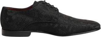 Dolce & Gabbana Black Brocade Lace Up Derby Men Dress Mens Shoes