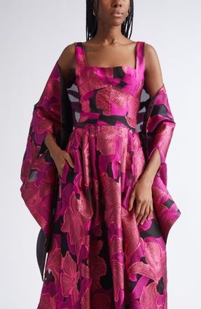 St. John Metallic Jacquard Organza Cape in Hot Pink at Nordstrom