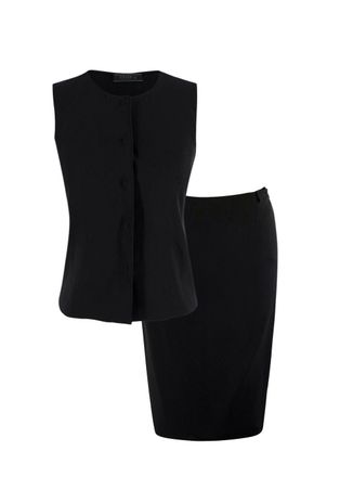 Prada Black Sleeveless Button-down Top & Fitted Skirt Size XXS