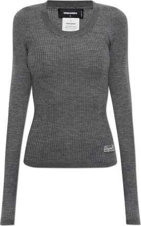 Dsquared2 Fitted Cut Top - Dames - Ronde hals truien - Grijs - XS - Wol - Truien & Vesten