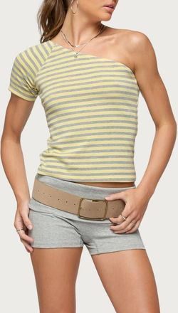 Edikted Eulia One-Shoulder Stripe Top in Gray-Melange-And-Yellow at Nordstrom, Size X-Small