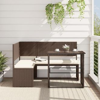 Berkfield Home Garden Sofa with Table & Cushions L-Shaped Brown Poly Rattan