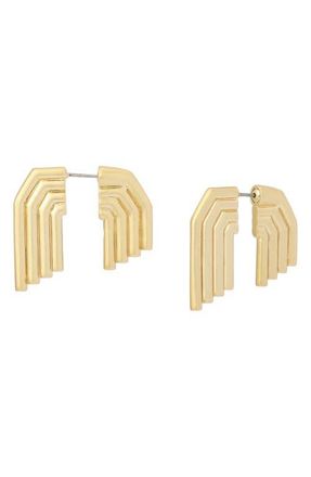 AllSaints Tube Front/Back Earrings in Vintage Gold at Nordstrom