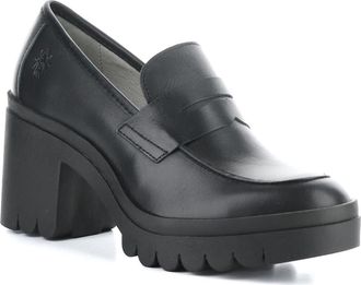 FLY London Toky Platform Penny Loafer in 011 Black Dublin at Nordstrom, Size 10-10.5Us