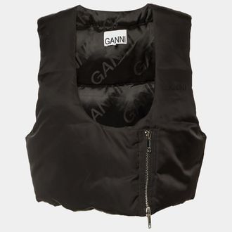 Ganni Ganni Black Padded Asymmetric Cropped Vest