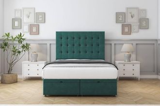 Comfort Beds Savannah Plush Ottoman Bed Set With 26 Strutted Headboard in Emerald | Size: Small Single