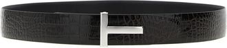 Tom Ford Accessoires, Heren, Bruin, 110 CM, Leer, Omkeerbare Riem van Krokodillenleer