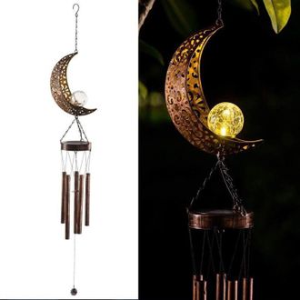 OEM Campana De Viento Solar, Luz Colgante Led M&oacute;vil Con Forma De Luna, Decoraci&oacute;n Exterior Impermeable Para Jard&iacute;n, Patio, Porche Y Terraza - Crezuo