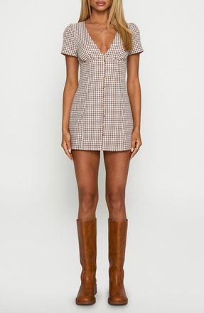 Princess Polly Loveliness Check Skirted Romper in Brown Check at Nordstrom, Size 12
