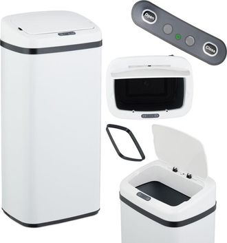 Relaxdays Relaxdays - Cubo De Basura Cocina Con Sensor, 40 L, Tapa El&eacute;ctrica, Soporte Para Bolsas, Papelera Autom&aacute;tica, Blanco