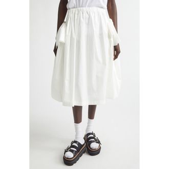 Comme Des Gar&ccedil;ons Bow Detail Gathered Tumbled Cotton Skirt in White at Nordstrom