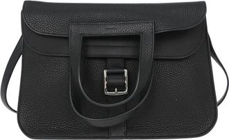 Herm&egrave;s Halzan Bag Clemence Black Leather Bag (Pre-Owned)