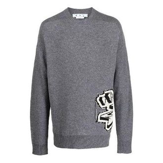 Off-white Mens Off-White FW22 Knit Long Sleeves Round Neck Wool Sweater Gray OMHE125F22KNI0010610-MEDIUM
