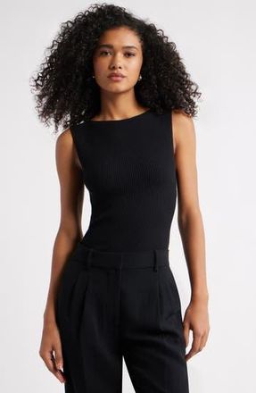 Open Edit Luxe Sculpt Rib Sweater Tank in Black at Nordstrom Rack, Size X-Small