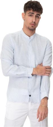 Fay Shirt met guru kraag- gewassen effect - Heren - Casual Overhemden - Blauw - XS - Linnen - Overhemden