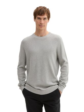 Tom Tailor Rundhalspullover TOM TAILOR, Herren, Gr. S, grau (bright stone grau melange), Strick, Obermaterial: 100% Baumwolle, unifarben, regular fit taillenlang