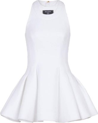 Balmain Sleeveless Flared Pleated Mini Dress, Brand Size 34 ( US Size 2 )