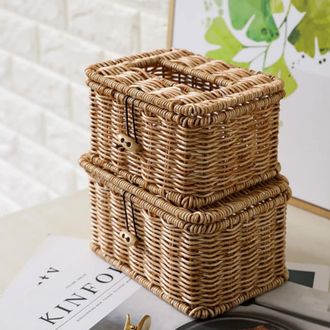 OEM Juego De 3 Cajas De Pa&ntilde;uelos De Mimbre, Dispensador De Servilletas, Caja De Pa&ntilde;uelos R&uacute;stica Para El Hogar
