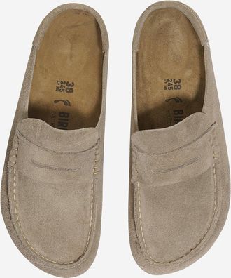 Birkenstock Unisex Loafers Naples Wrapped Suede Taupe Leather