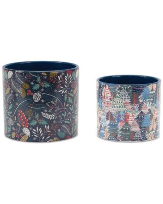 Melrose International Set Of 4 Berry & Pine Tree Holiday Planter