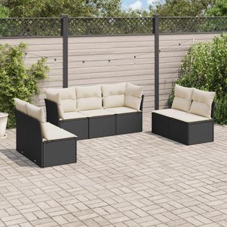 vidaXL Vidaxl - Set De Comedor De Jard&iacute;n 7 Pzas Y Cojines Rat&aacute;n Sint&eacute;tico Negro