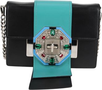 Prada Ribbon Black Leather Shoulder Bag (Pre-Owned)