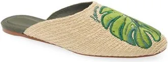 Farm Rio Raffia Icons Flat Mule in Monstera Military at Nordstrom, Size 9.5